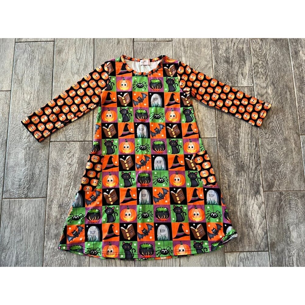Pete‎ and Lucy Halloween Dress size 6 6X Pumpkins Pockets Long Sleeve Costume